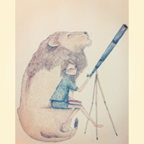 Lion and a girl with a telescope